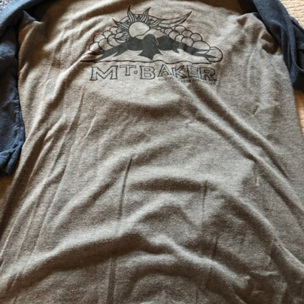 Mt Baker Vintage t-shirt 3/4 sleeve blue and grey